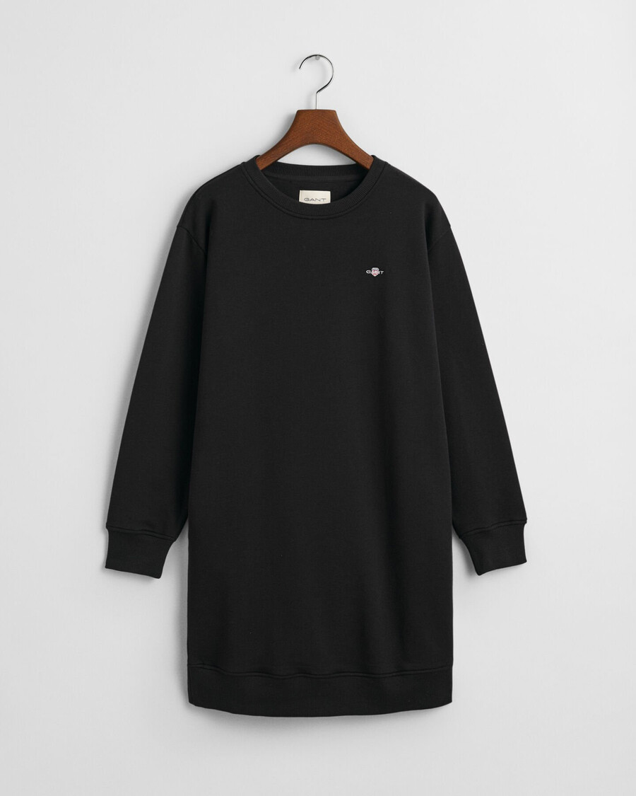 sweatshirtjurk met ronde hals en schildmotief - zwart