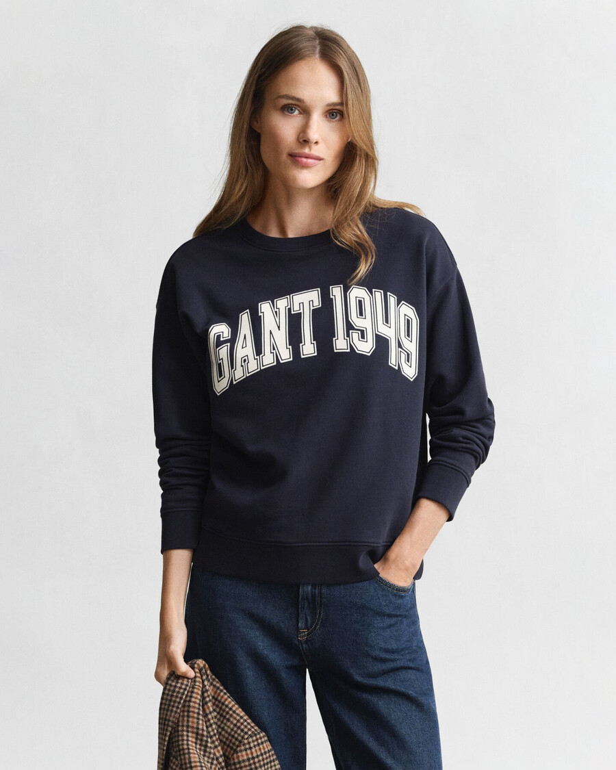 sweatshirt met grafische print en ronde hals - marine