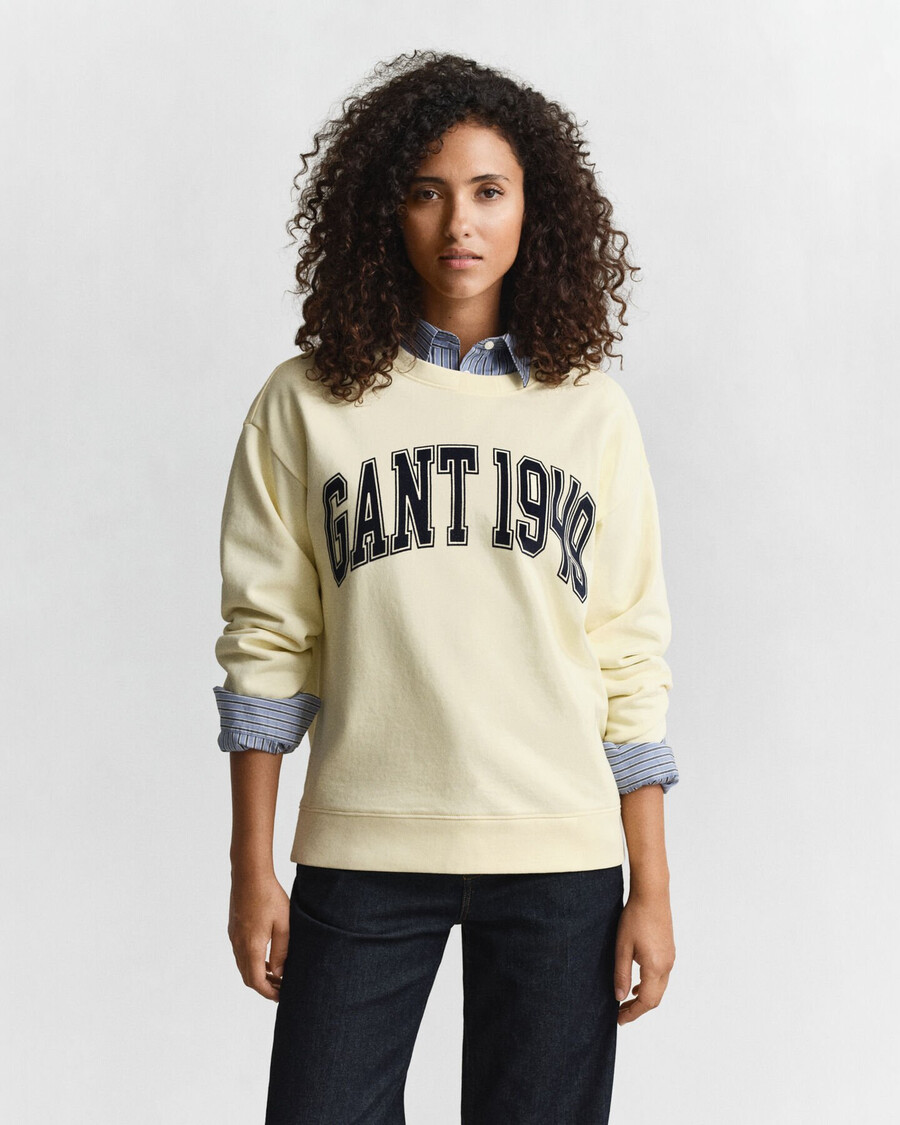 sweatshirt met grafische print en ronde hals - vanillegeel