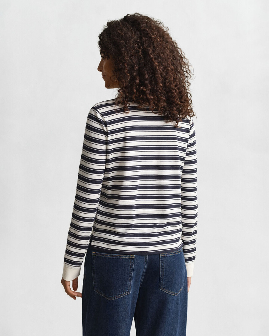 gestreept poloshirt met lange mouwen - crème