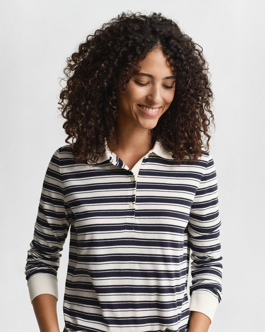 gestreept poloshirt met lange mouwen - crème