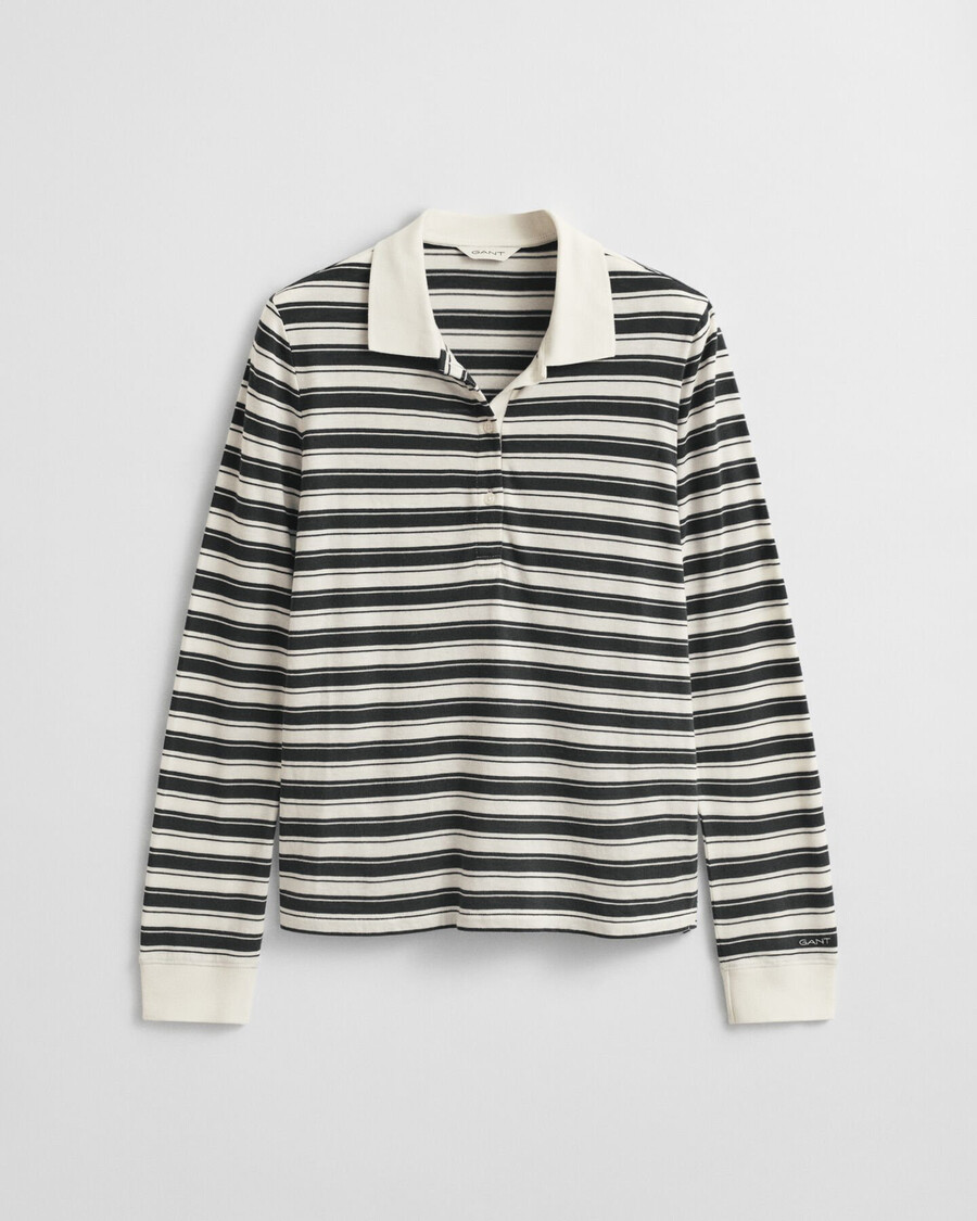 gestreept poloshirt met lange mouwen - crème