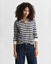gestreept poloshirt met lange mouwen - crème