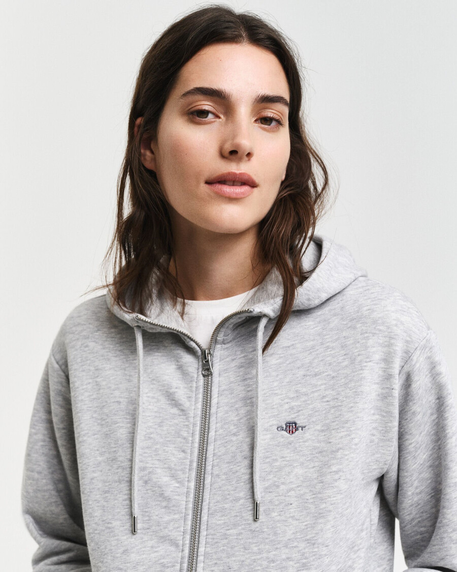 hoodie met shield-rits - lichtgrijs gemêleerd