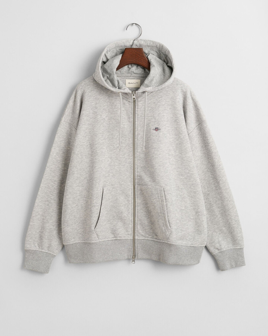 hoodie met shield-rits - lichtgrijs gemêleerd