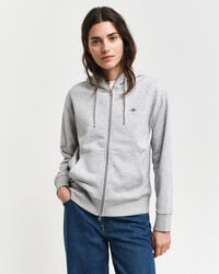 hoodie met shield-rits - lichtgrijs gemêleerd