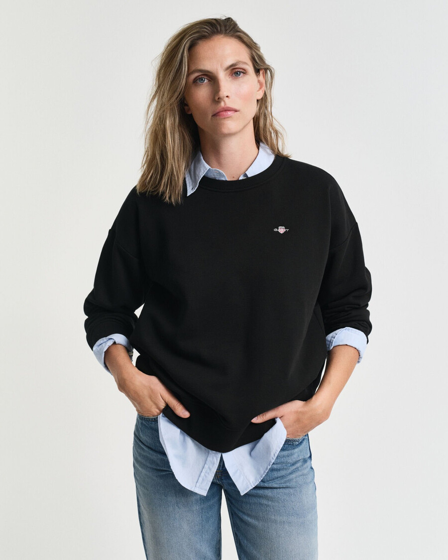 sweatshirt met ronde hals en schildmotief - zwart