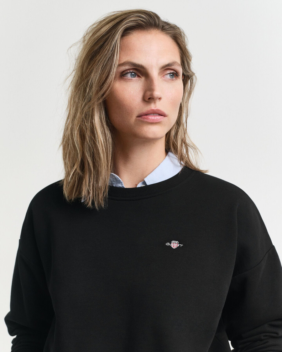 sweatshirt met ronde hals en schildmotief - zwart