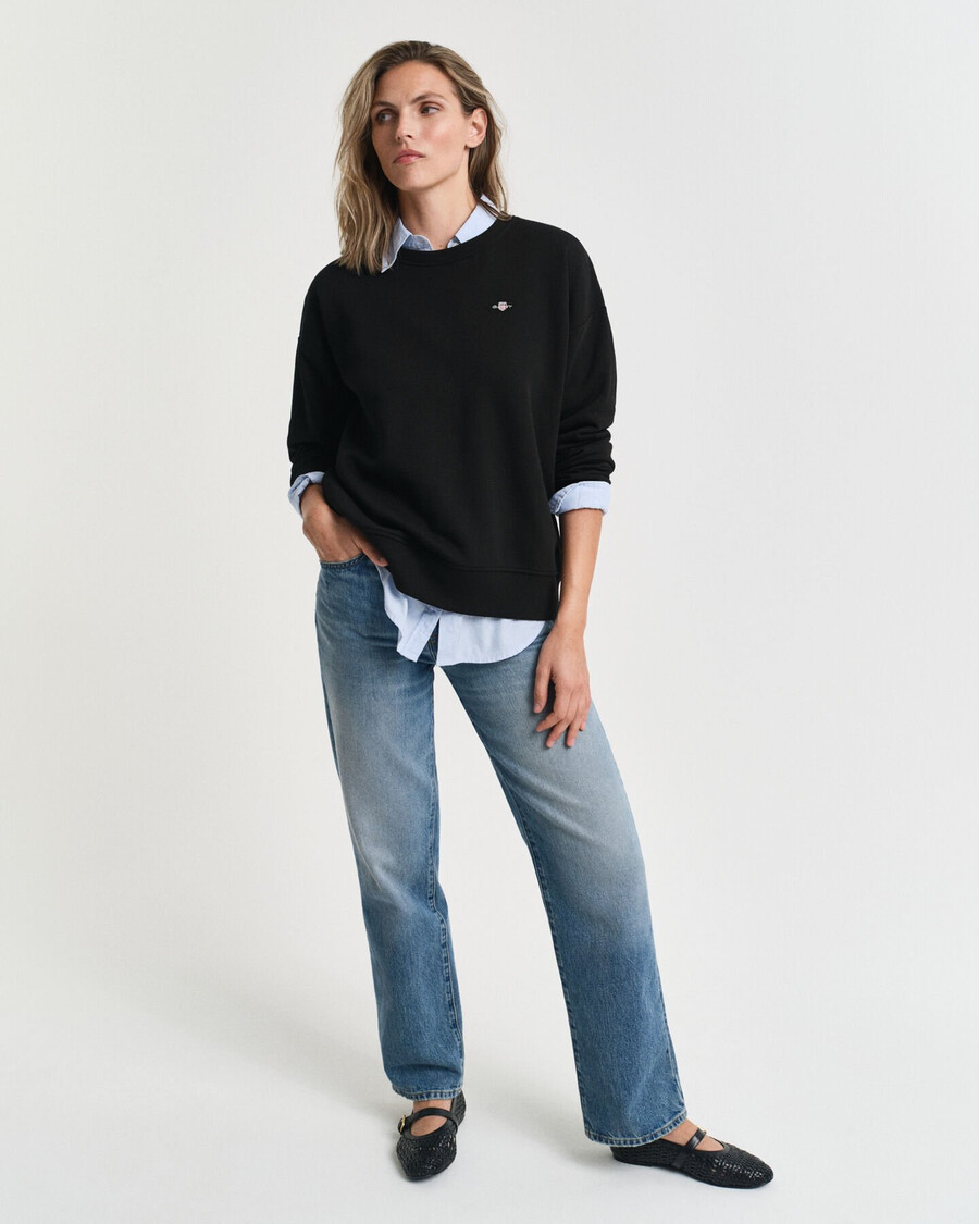 sweatshirt met ronde hals en schildmotief - zwart