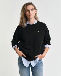 sweatshirt met ronde hals en schildmotief - zwart