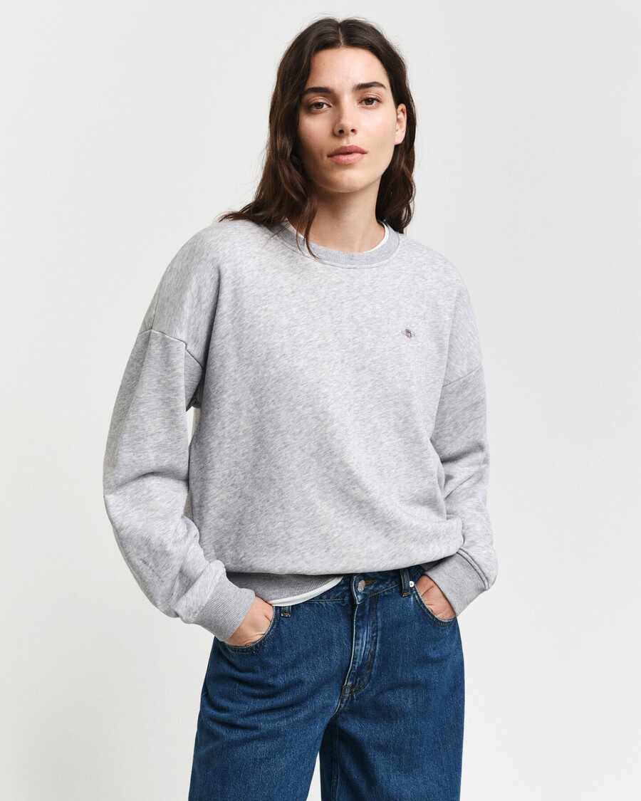 sweatshirt met ronde hals en schildmotief - lichtgrijs gemêleerd
