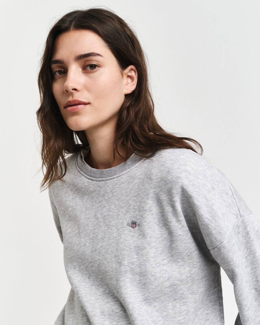 sweatshirt met ronde hals en schildmotief - lichtgrijs gemêleerd