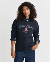 crest graphic crew neck sweatshirt - evening blue