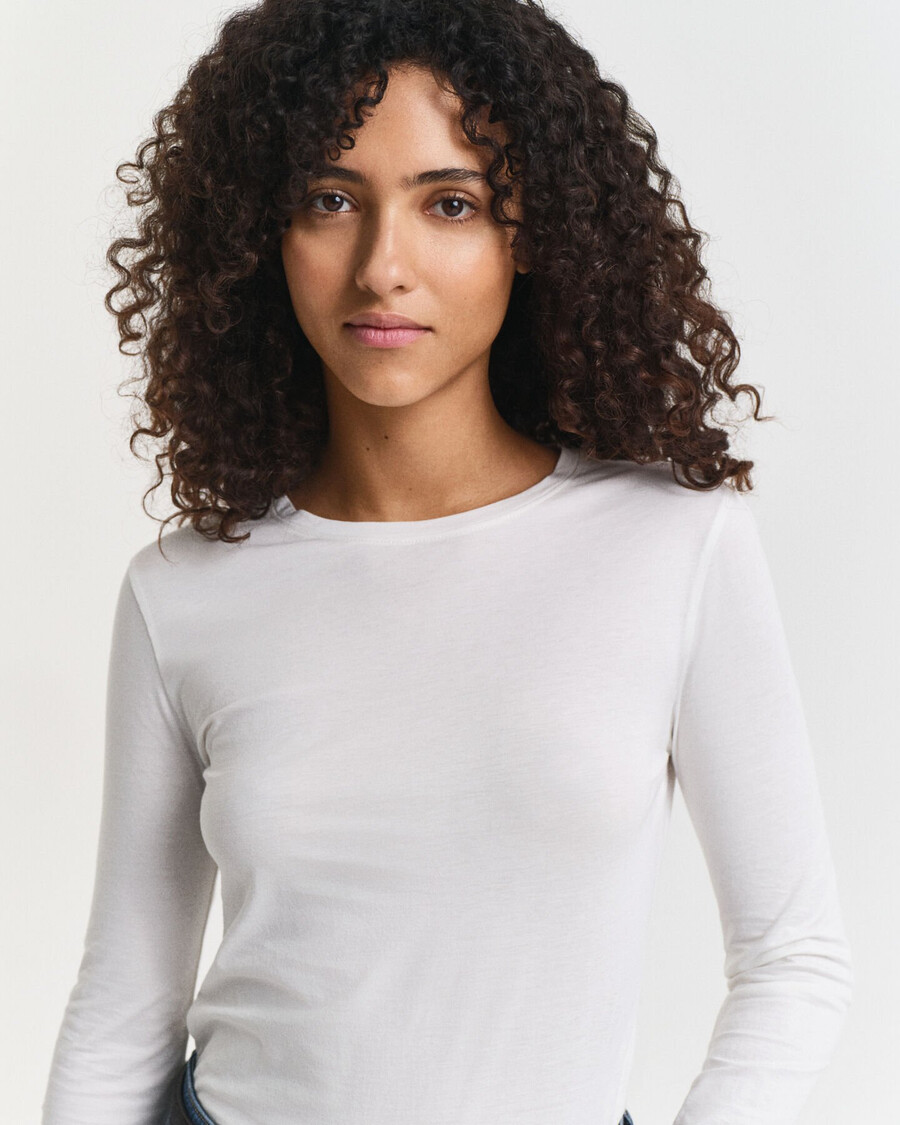 licht katoenen t-shirt met lange mouwen - wit