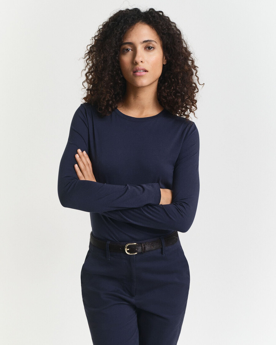 licht katoenen t-shirt met lange mouwen - avondblauw