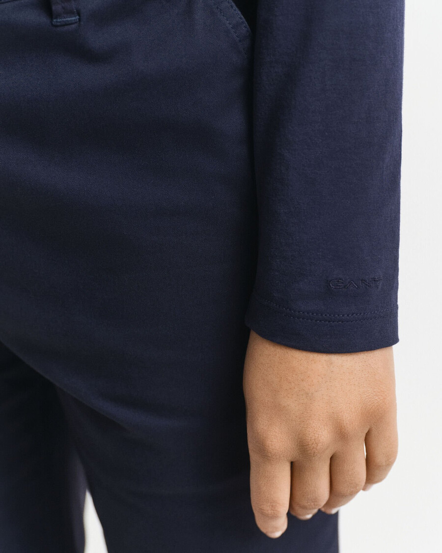 licht katoenen t-shirt met lange mouwen - avondblauw