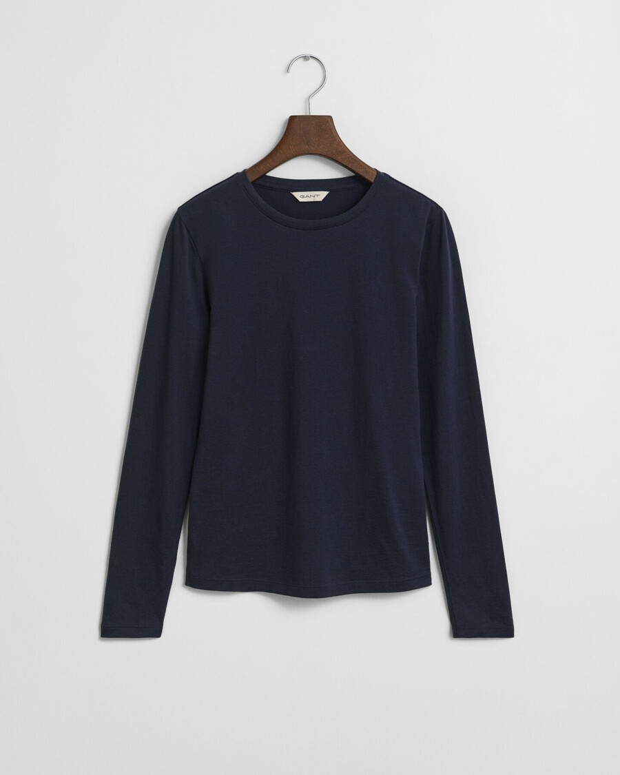 licht katoenen t-shirt met lange mouwen - avondblauw