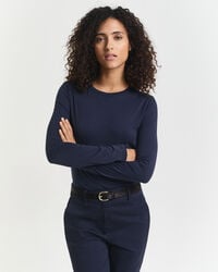 licht katoenen t-shirt met lange mouwen - avondblauw