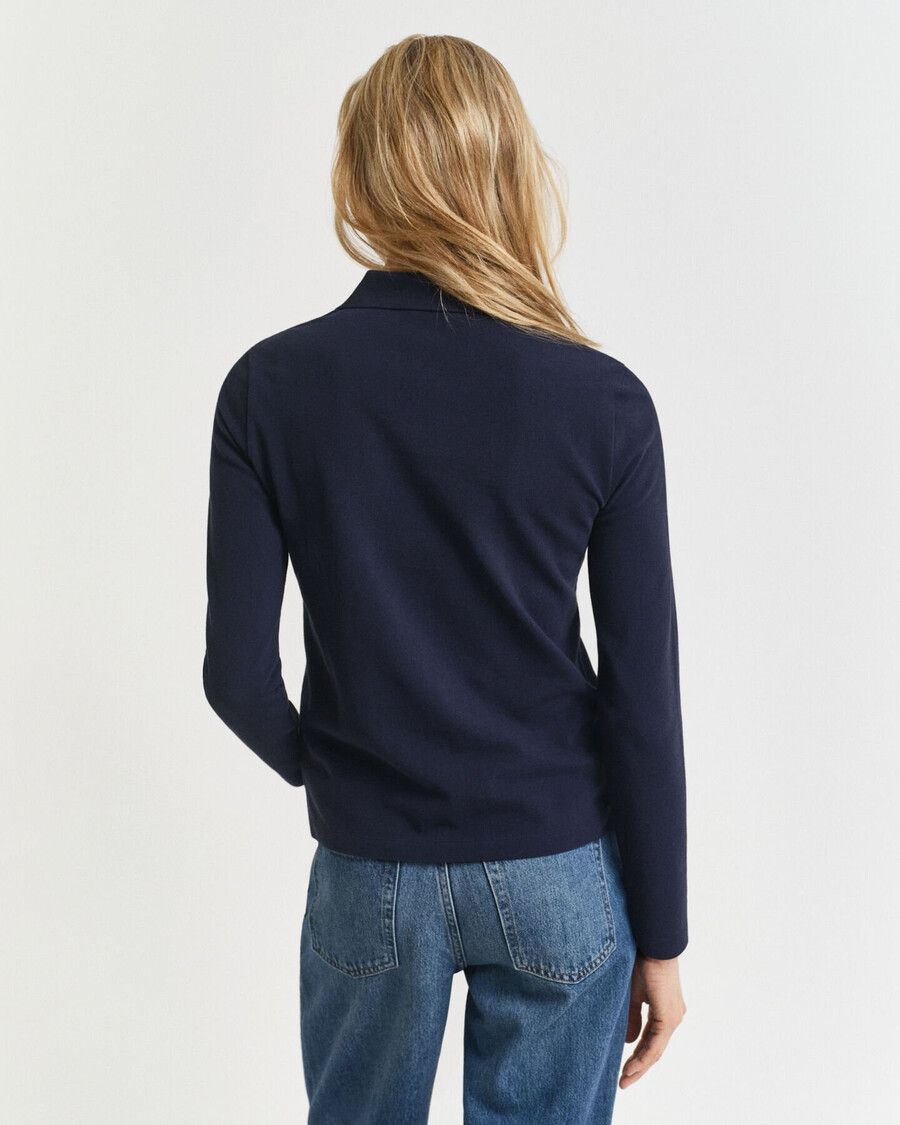 polo shirt met lange mouwen van piquéstof - avondblauw