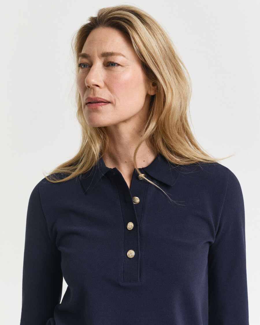 polo shirt met lange mouwen van piquéstof - avondblauw