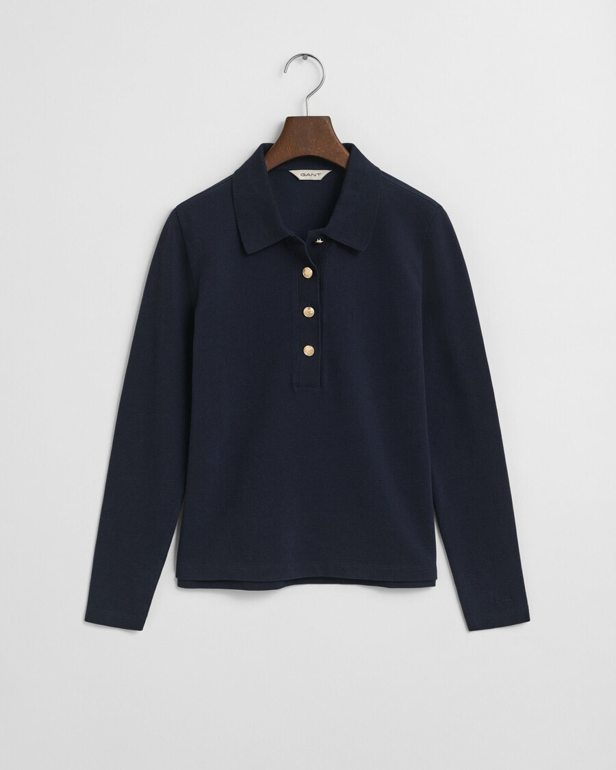 polo shirt met lange mouwen van piquéstof - avondblauw