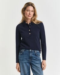 polo shirt met lange mouwen van piquéstof - avondblauw