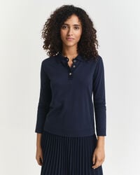 naadloos poloshirt met lange mouwen en knoopsluiting - avondblauw