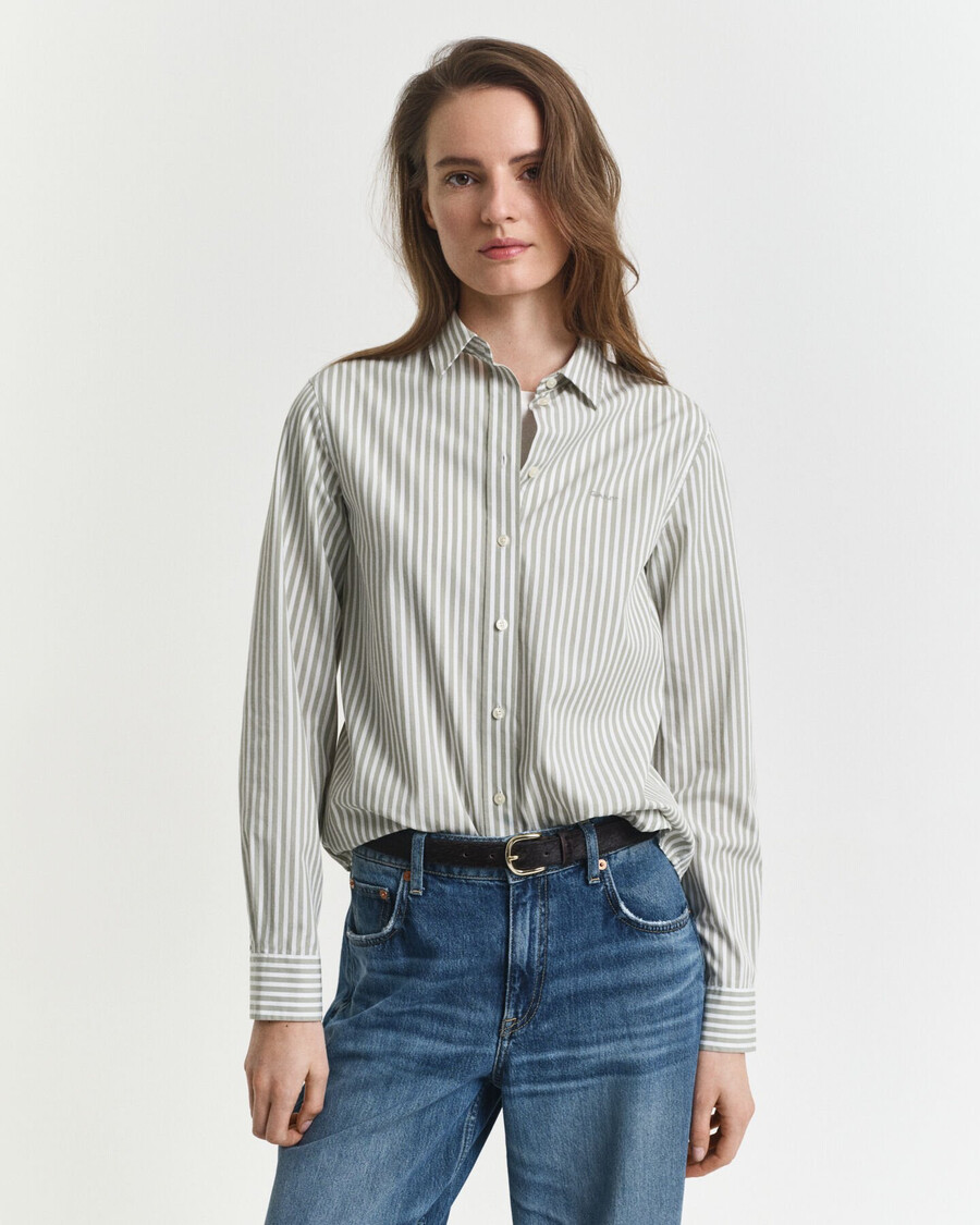 regular fit klassiek gestreept poplin overhemd - vervaagd saliegroen