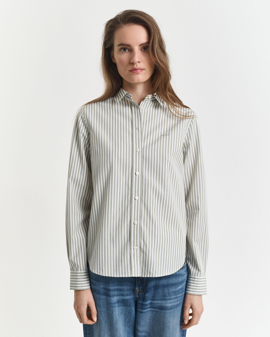 regular fit klassiek gestreept poplin overhemd - vervaagd saliegroen
