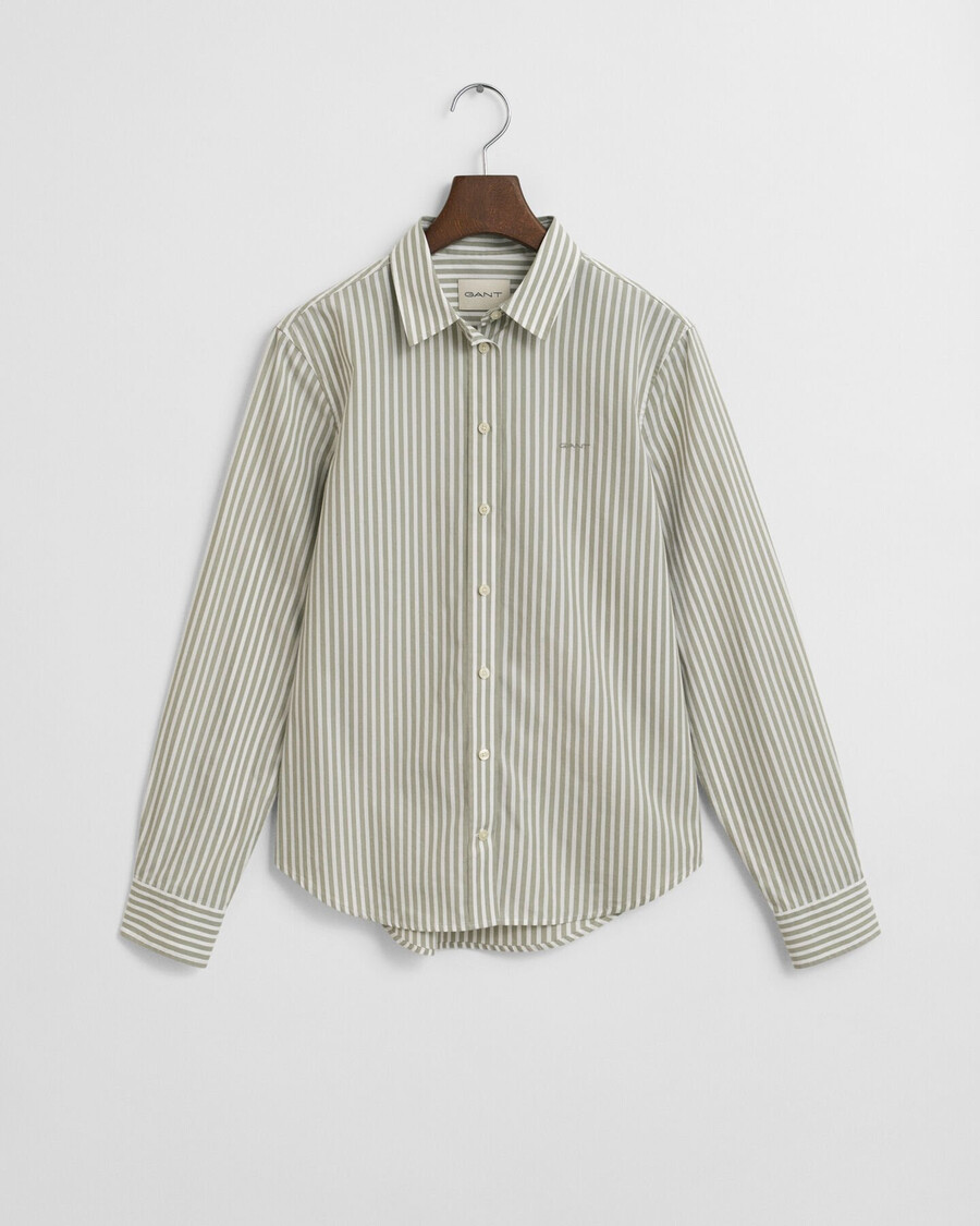 regular fit klassiek gestreept poplin overhemd - vervaagd saliegroen