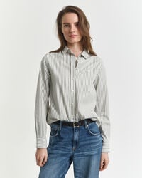 regular fit klassiek gestreept poplin overhemd - vervaagd saliegroen