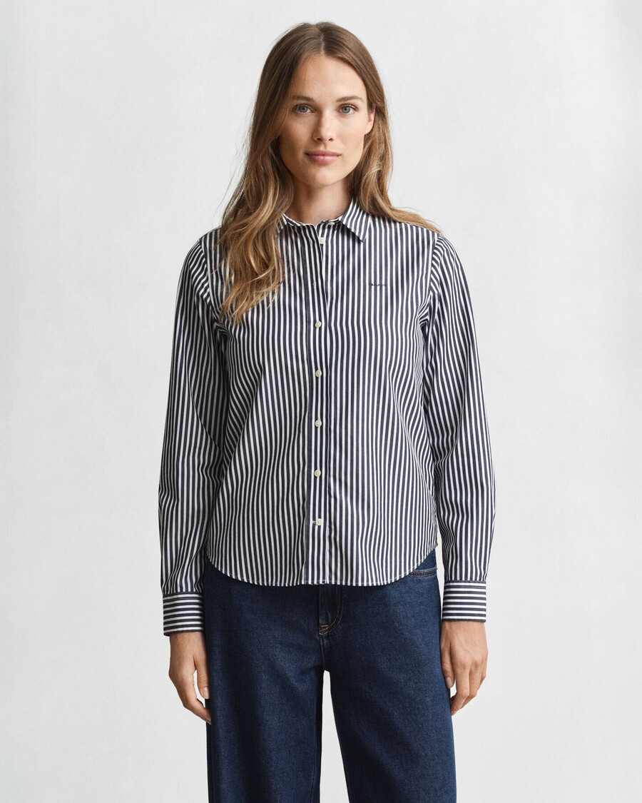 klassiek gestreept poplin overhemd met normale pasvorm - klassiek blauw