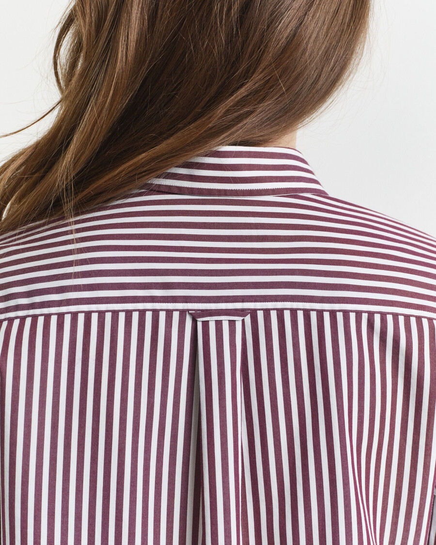 klassiek gestreept poplin overhemd met normale pasvorm - pruimwijn