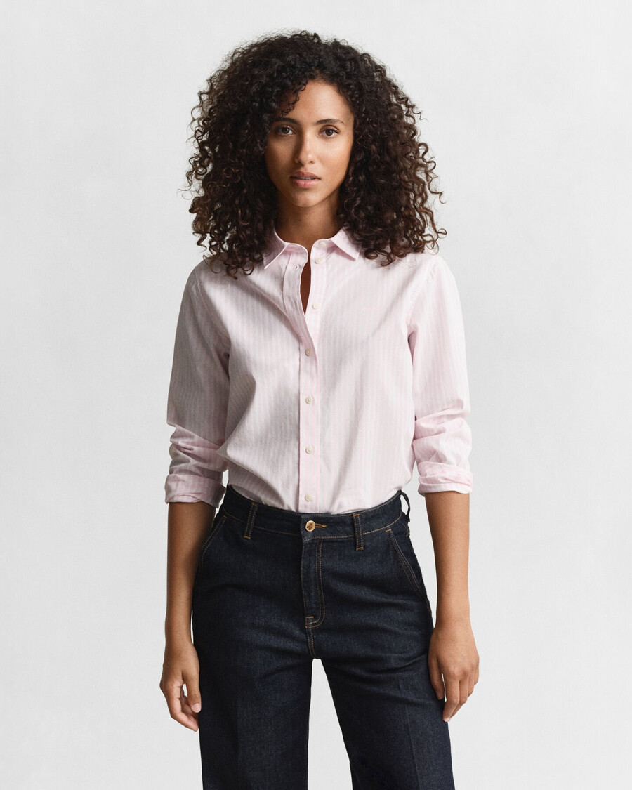 regular fit klassiek gestreept poplin overhemd - lichtroze