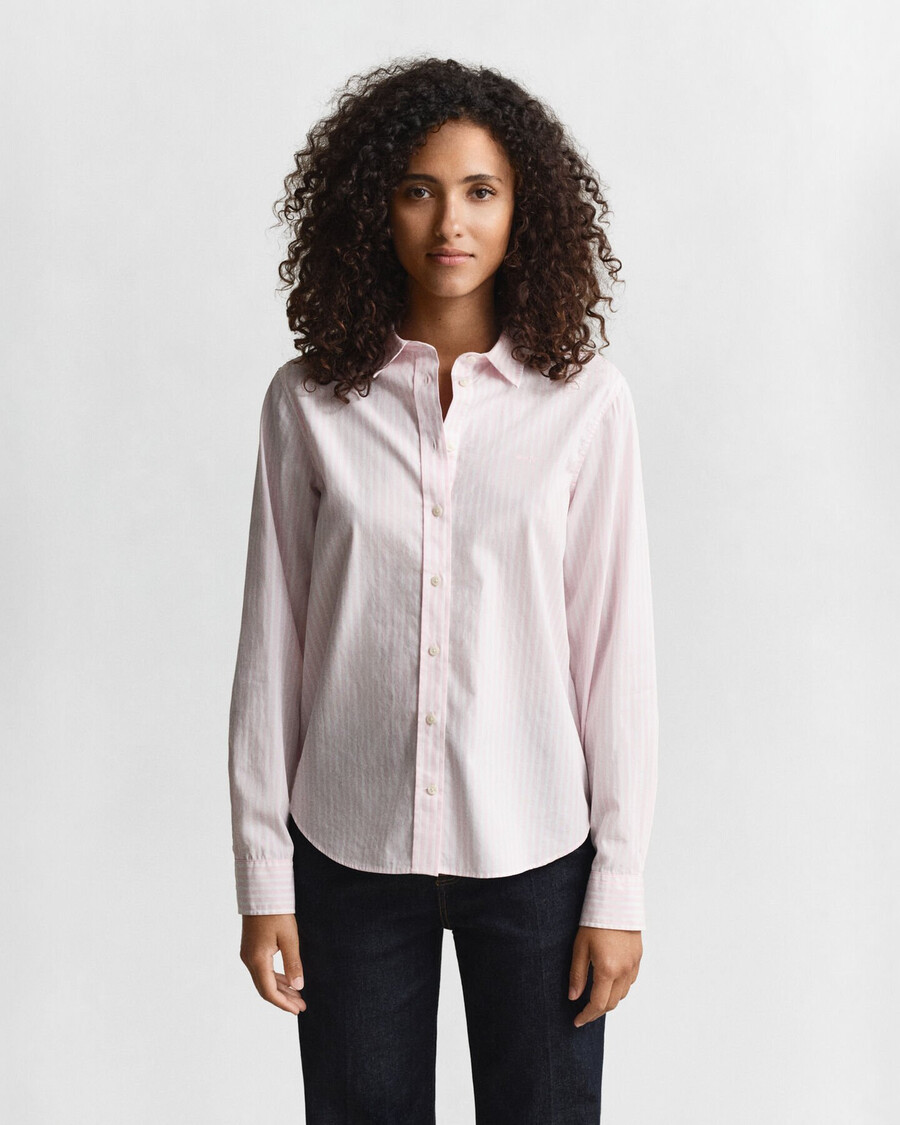 regular fit klassiek gestreept poplin overhemd - lichtroze
