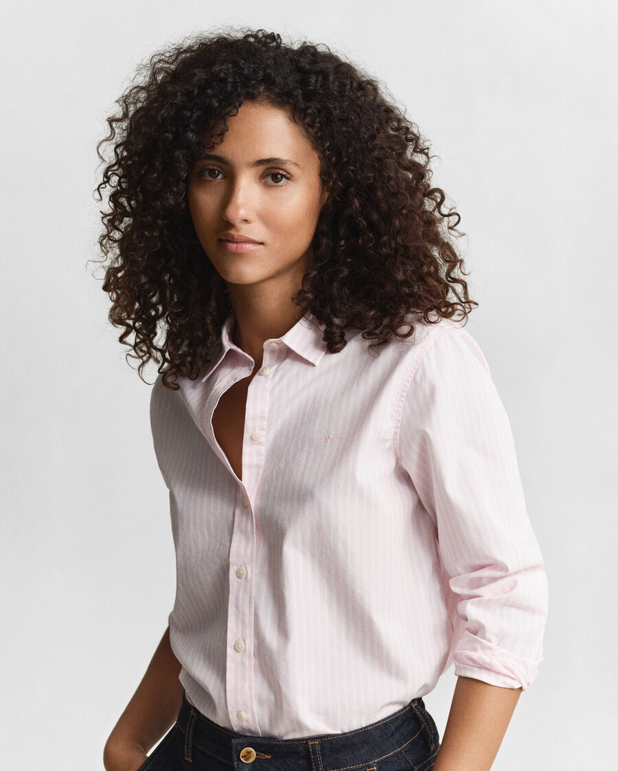 regular fit klassiek gestreept poplin overhemd - lichtroze