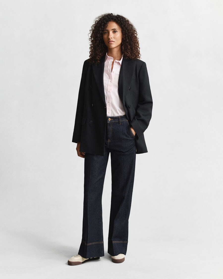 regular fit klassiek gestreept poplin overhemd - lichtroze