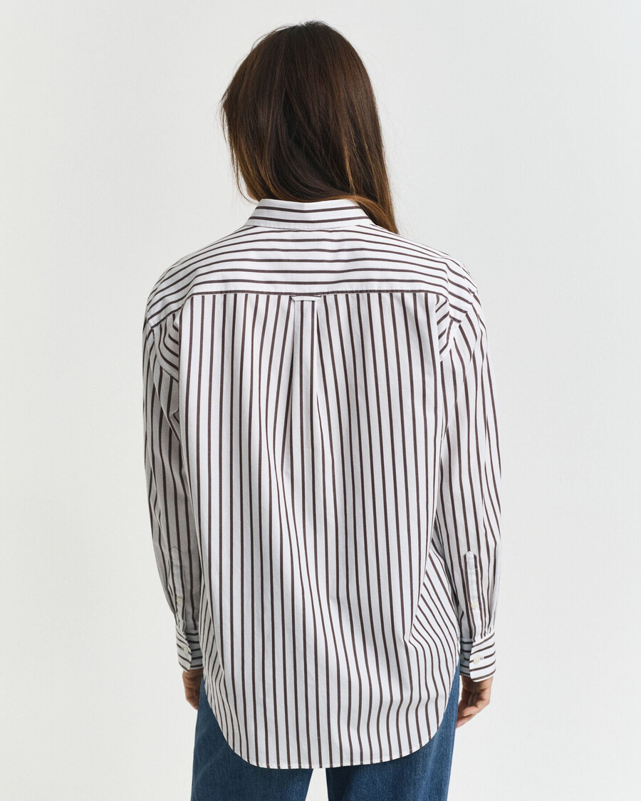 klassiek gestreept poplin overhemd met relaxte pasvorm - donkerbruin