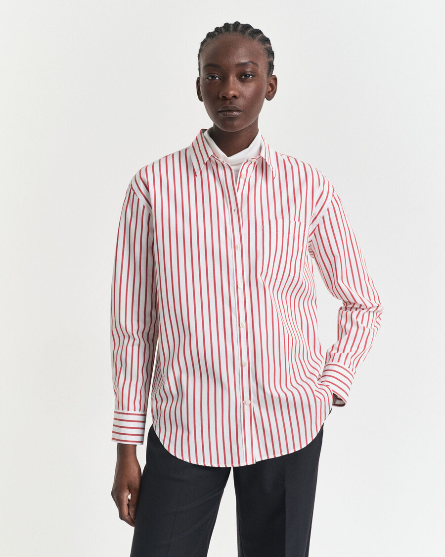 relaxed fit klassiek gestreept poplin overhemd - modern roestbruin