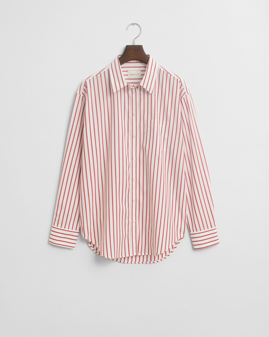 relaxed fit klassiek gestreept poplin overhemd - modern roestbruin