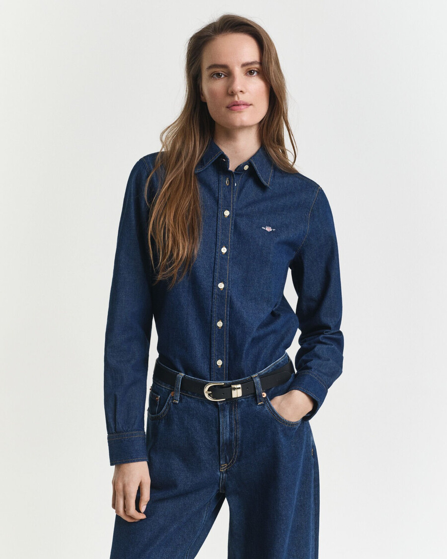 normaal passende denim overhemd - donkerblauw