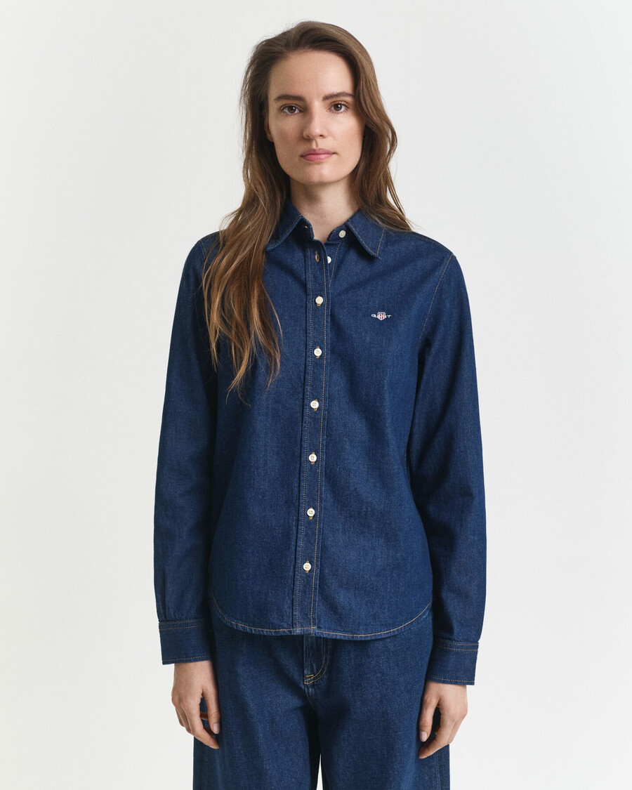 normaal passende denim overhemd - donkerblauw