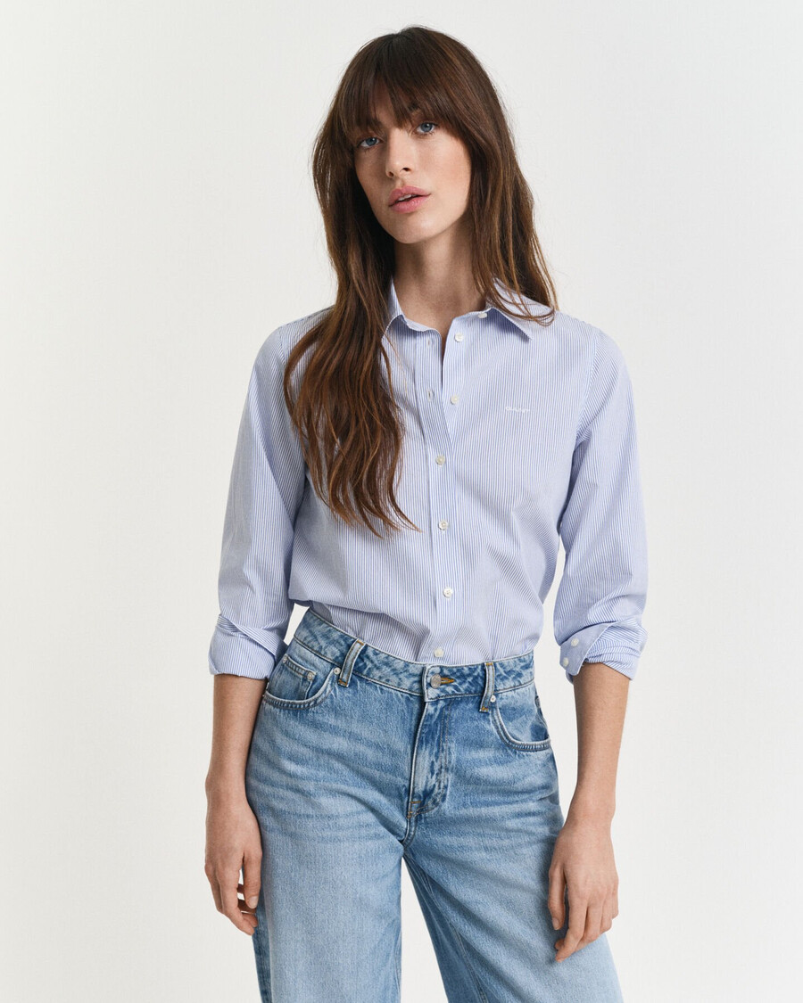 klassiek gestreept poplin overhemd met normale pasvorm - perfect blauw