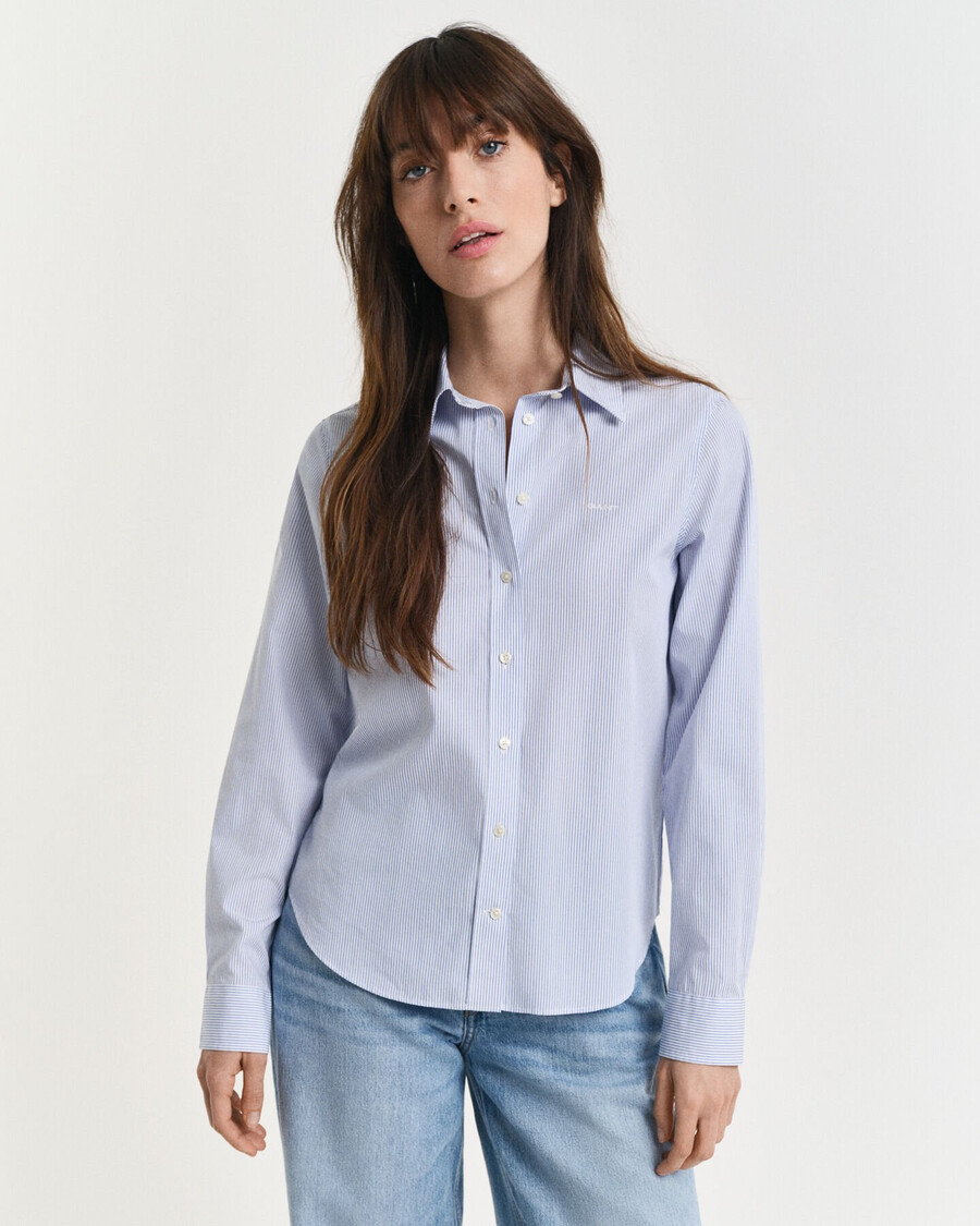 klassiek gestreept poplin overhemd met normale pasvorm - perfect blauw