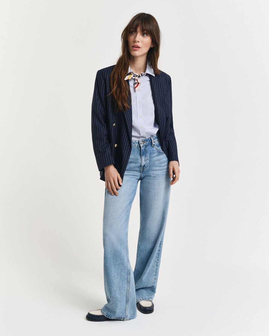 klassiek gestreept poplin overhemd met normale pasvorm - perfect blauw