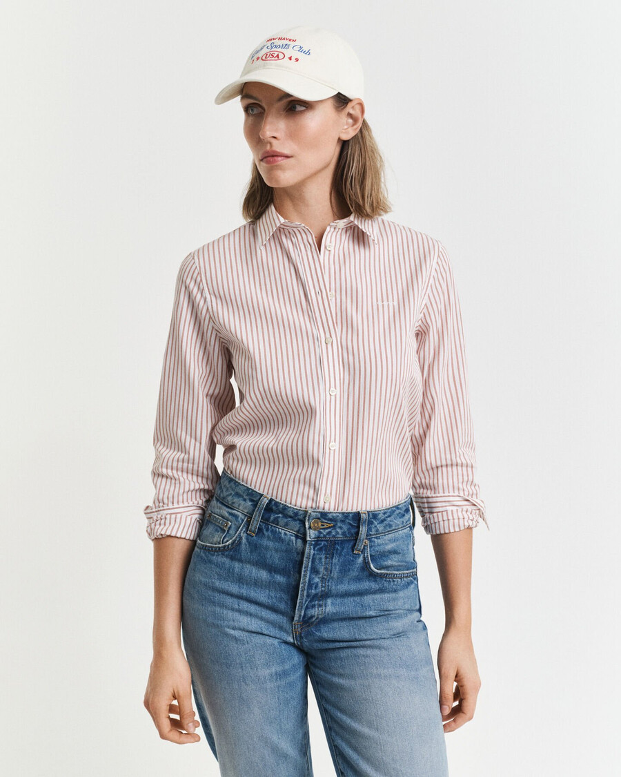 regular fit klassiek gestreept poplin overhemd - zalmkleur