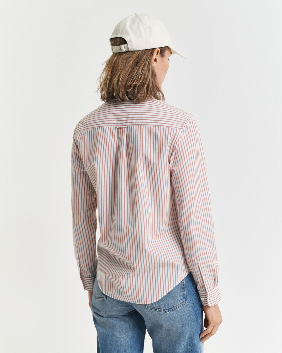 regular fit klassiek gestreept poplin overhemd - zalmkleur
