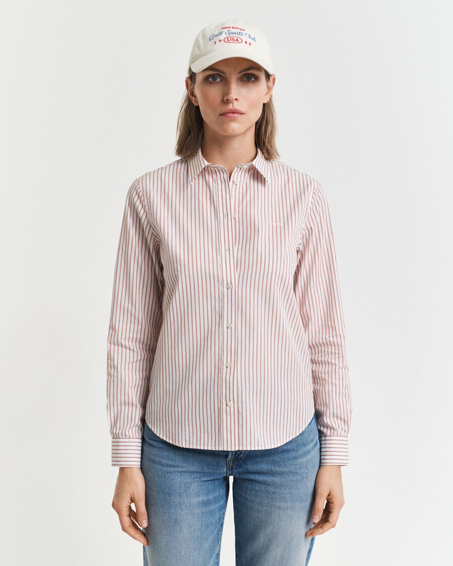 regular fit klassiek gestreept poplin overhemd - zalmkleur