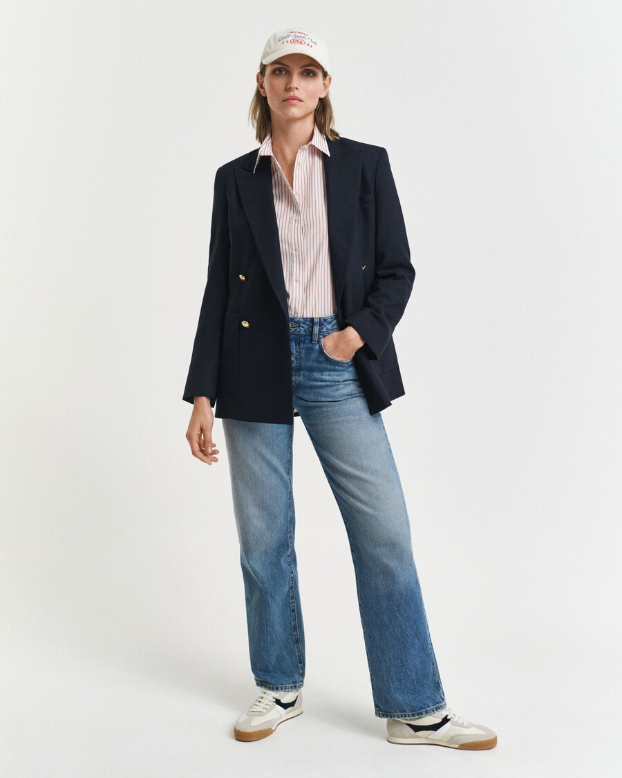 regular fit klassiek gestreept poplin overhemd - zalmkleur