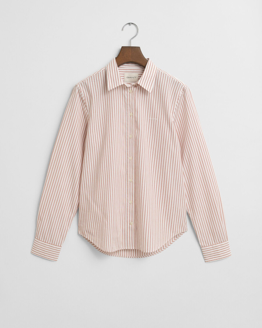 regular fit klassiek gestreept poplin overhemd - zalmkleur